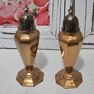 Vintage Copper And Silver Plated Art Deco Salt And Pepper Shakers